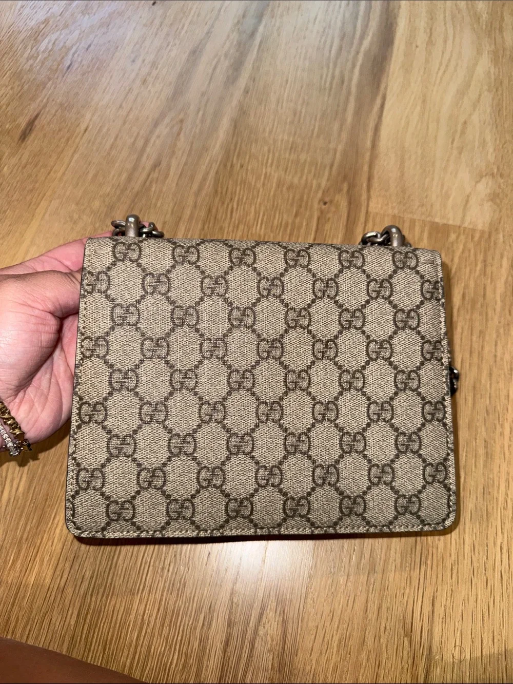 Gucci Beige GG Supreme Shoulder Bag with Black Trim